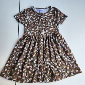 Little Lass Green and Pink Casual Dress with Short Sleeves and Crew Neck